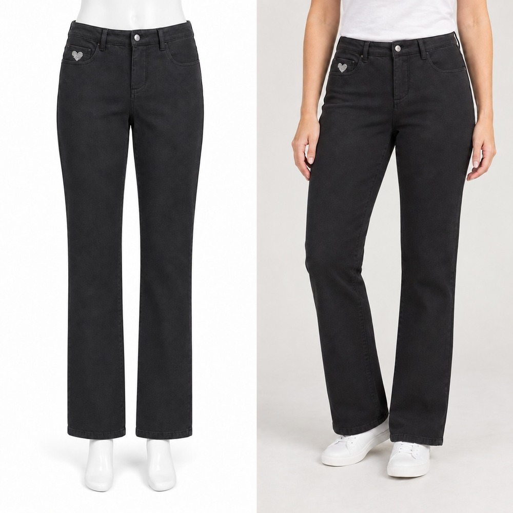 Quacker Factory DreamJeannes Pants Women 6 Black Heart Rhinestone Elastic Waist